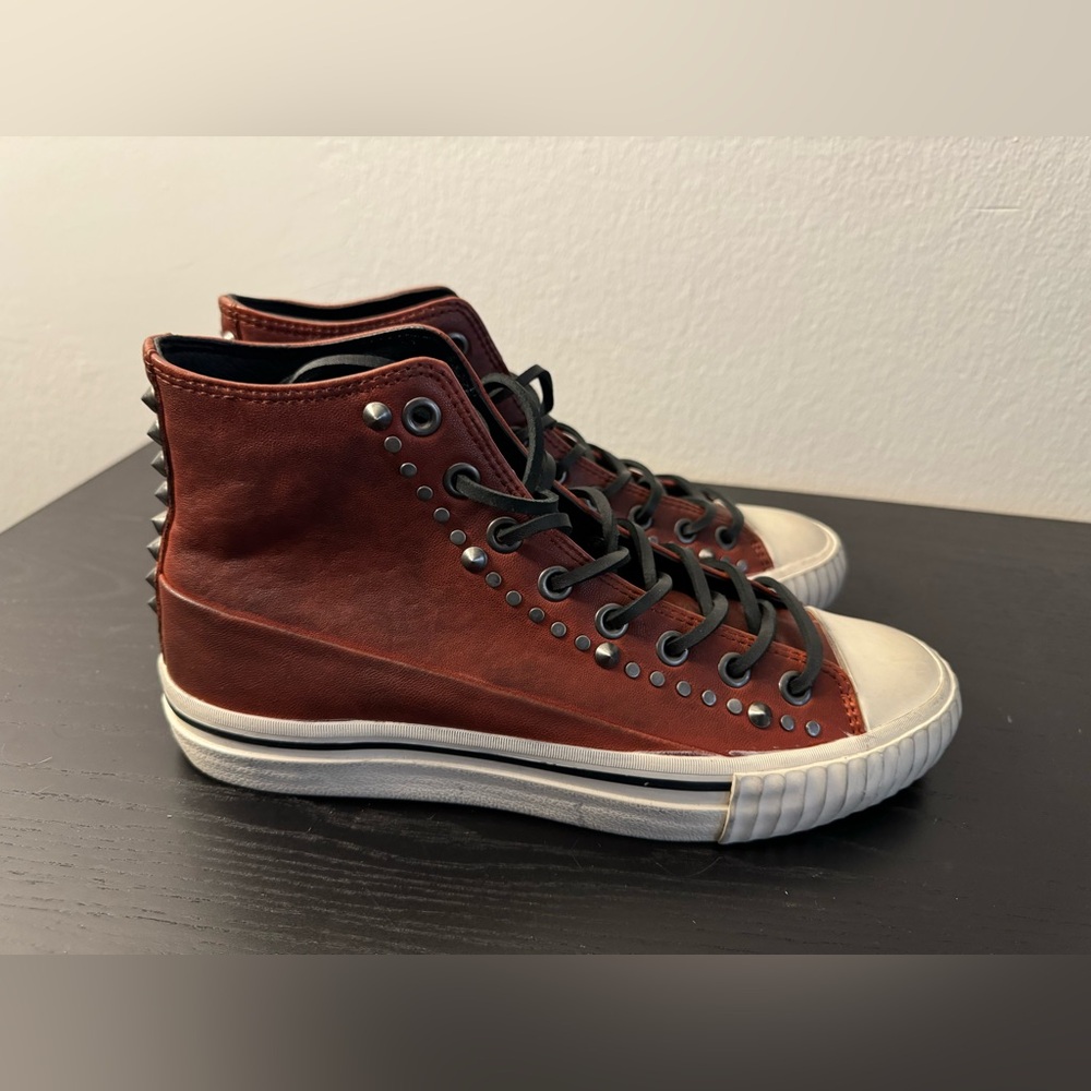 John Varvatos Leather High Top Studded Sneaker Size 7 New Red